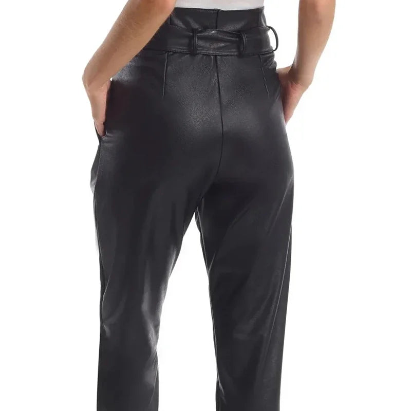 Calça Couro PU Preto com Laço - Sandi