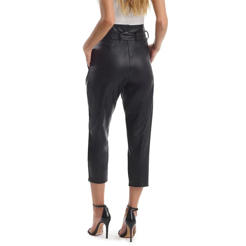 Calça Couro PU Preto com Laço - Sandi